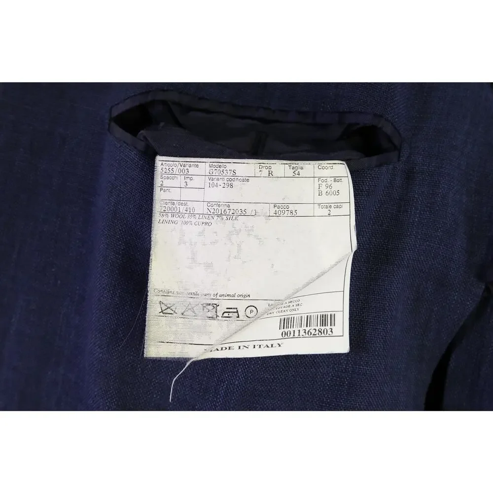 Trillon by Belvest Blue Wool Linen Silk Patch Pocket 3/2 Roll Blazer Jacket 44R
